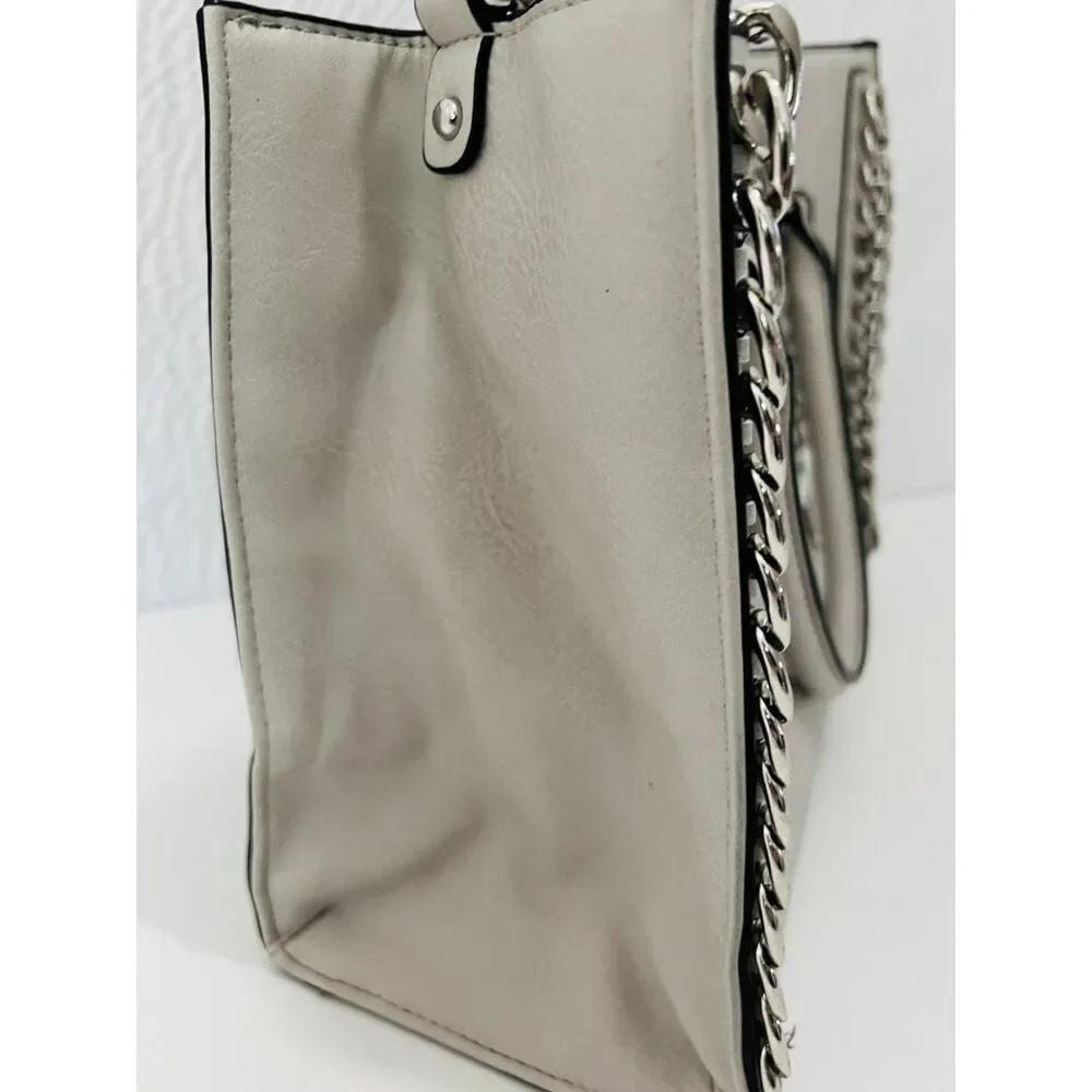 Vintage Marc New York faux white leather satchel with chain detail
